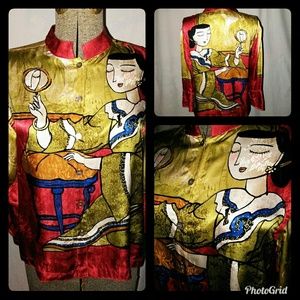 Chicos Silk Top Blouse Size 1 Medium Red Gold